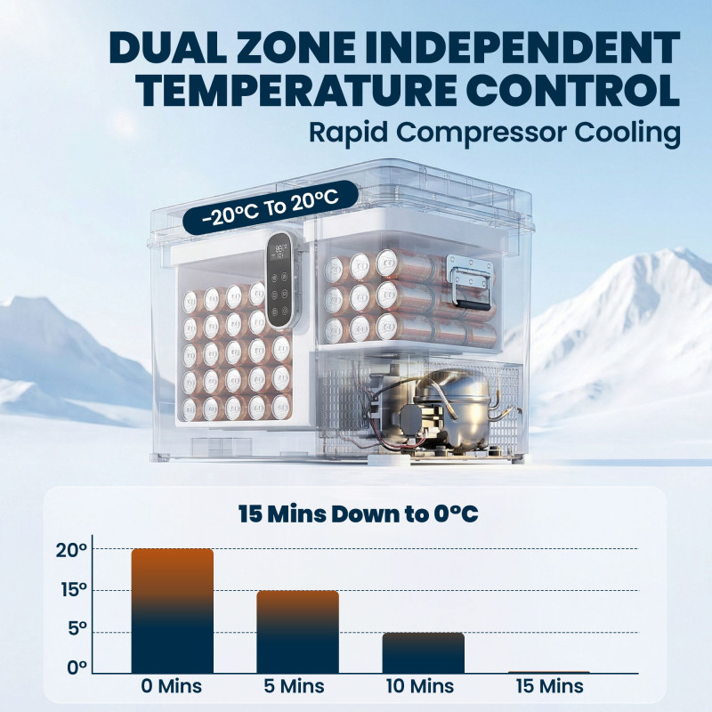 12 Volt Car Refrigerator, Dual Zone 48 QT Car Fridge with App Control, 12/24V DC and 100-240V AC,