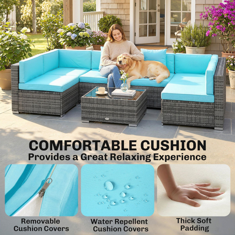 7 Piece Patio Furniture Set, PE Rattan Outdoor Conversation Set with Sectional Sofa