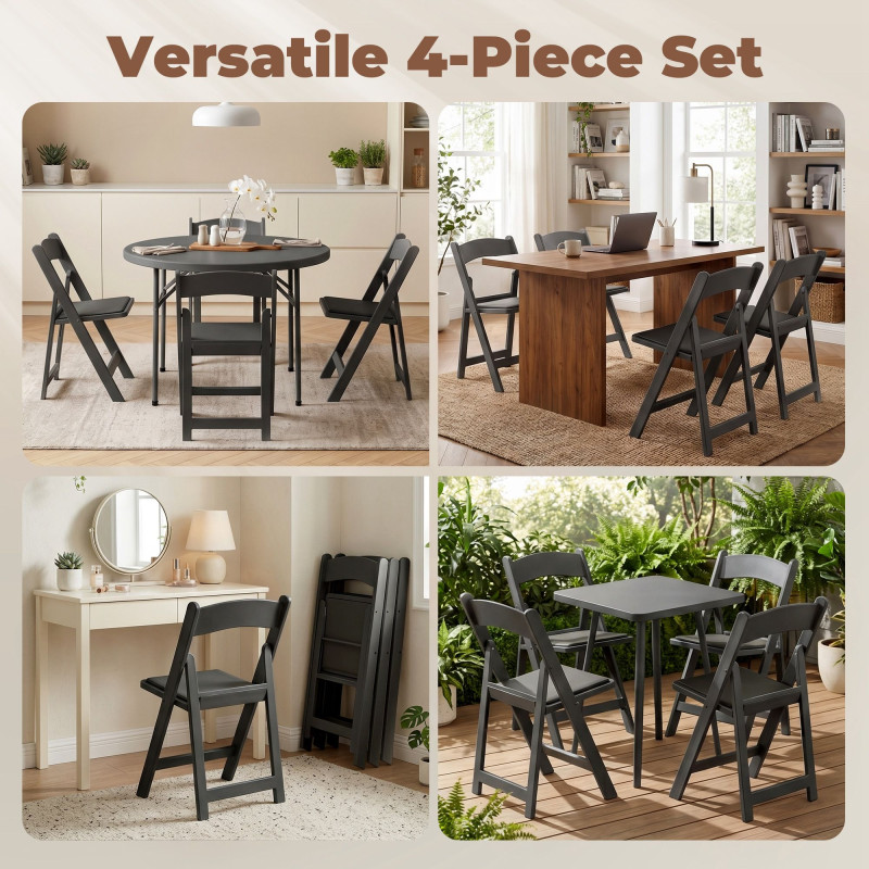 4 Pack Folding Chairs, Foldable Resin Chair with Padded Seat, Portable Indoor Outdoor Seat for Office Events Dining