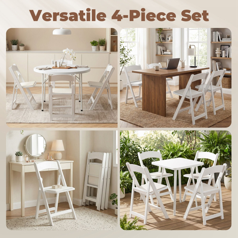 4 Pack Folding Chairs, Foldable Resin Chair with Padded Seat, Portable Indoor Outdoor Seat for Office Events Dining