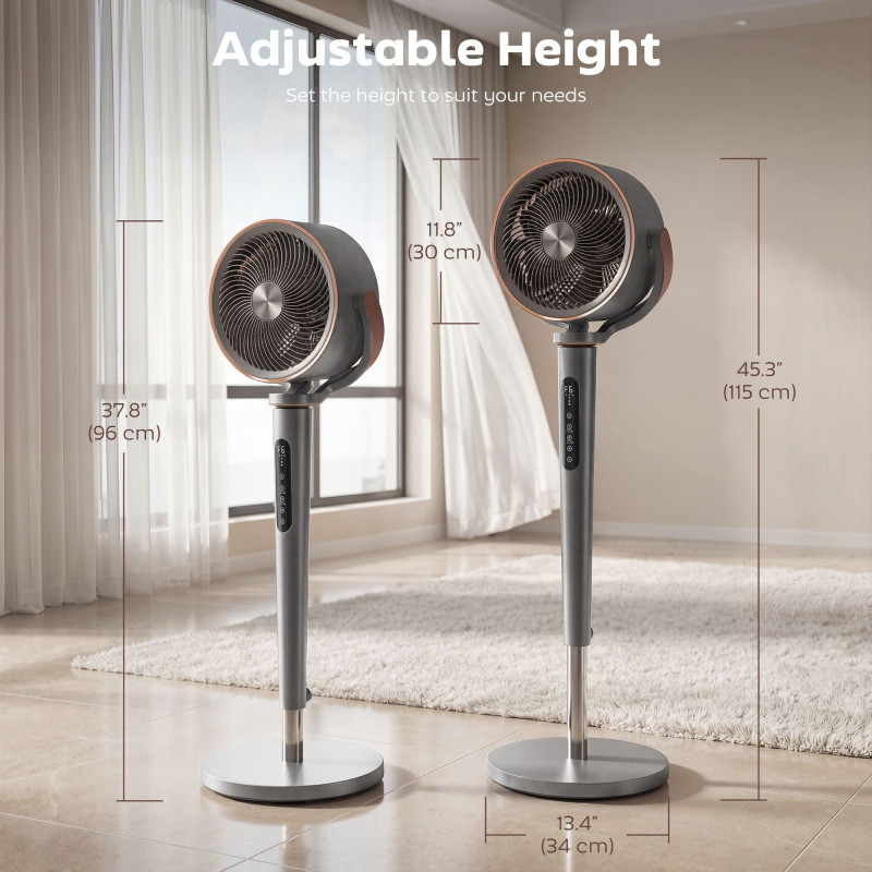 20dB Silent Standing Fan, Oscillating Fan with 12 Speeds, LED Light, WiFi & Remote Control, 12H Timer