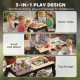 Qaba Kids Picnic Table with Umbrella, 3 in 1 Wooden Sand & Water Table with 2 Hidden Play Boxes for Patio, Ages 3-6