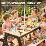 Qaba Kids Picnic Table with Umbrella, 3 in 1 Wooden Sand & Water Table with 2 Hidden Play Boxes for Patio, Ages 3-6