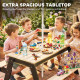 Qaba Kids Picnic Table with Umbrella, 3 in 1 Wooden Sand & Water Table with 2 Hidden Play Boxes for Patio, Ages 3-6