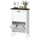 Shoe Cabinet with 2 Flip Drawers, Farmhouse Narrow Shoe Storage Cabinet with Adjustable Shelves, White
