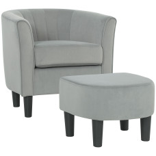 Accent Chair Modern Upholstered Living Room Chair with Ottoman and Pocket Spring Cushion Grey