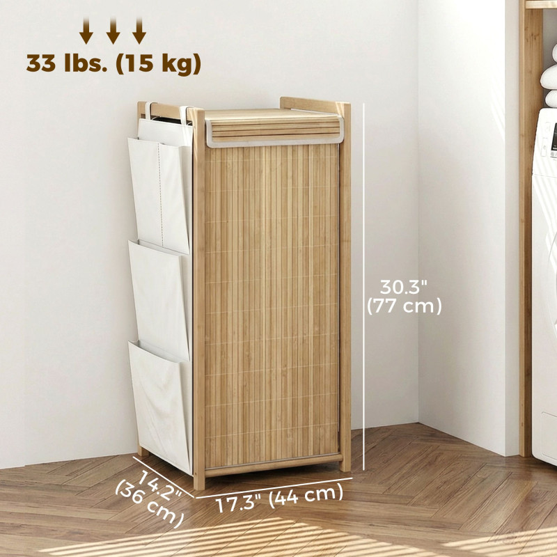 Bamboo Laundry Hamper with Removable Drawstring Bag and Side Storage Pockets, 19.8 Gal, Natural