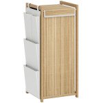 Bamboo Laundry Hamper with Removable Drawstring Bag and Side Storage Pockets, 19.8 Gal, Natural