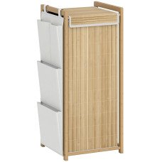 Bamboo Laundry Hamper with Removable Drawstring Bag and Side Storage Pockets, 19.8 Gal, Natural