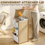 Bamboo Laundry Hamper with Removable Drawstring Bag and Side Storage Pockets, 19.8 Gal, Natural
