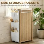 Bamboo Laundry Hamper with Removable Drawstring Bag and Side Storage Pockets, 19.8 Gal, Natural