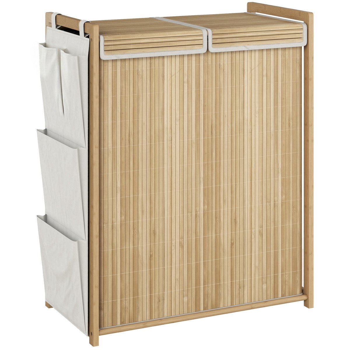 Bamboo Laundry Hamper with Removable Drawstring Bag and Side Storage Pockets, 32 Gal, Natural