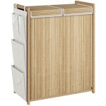Bamboo Laundry Hamper with Removable Drawstring Bag and Side Storage Pockets, 32 Gal, Natural