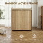 Bamboo Laundry Hamper with Removable Drawstring Bag and Side Storage Pockets, 32 Gal, Natural