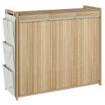 Bamboo Laundry Hamper with Removable Drawstring Bag and Side Storage Pockets, 47 Gal, Natural
