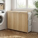 Bamboo Laundry Hamper with Removable Drawstring Bag and Side Storage Pockets, 47 Gal, Natural