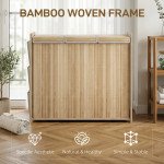 Bamboo Laundry Hamper with Removable Drawstring Bag and Side Storage Pockets, 47 Gal, Natural