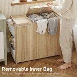 Bamboo Laundry Hamper with Removable Drawstring Bag and Side Storage Pockets, 47 Gal, Natural