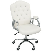 Vanity Office Chair, Velvet Computer Desk Chair with Swivel Wheels, Adjustable Height, Tilt Function, Off-White