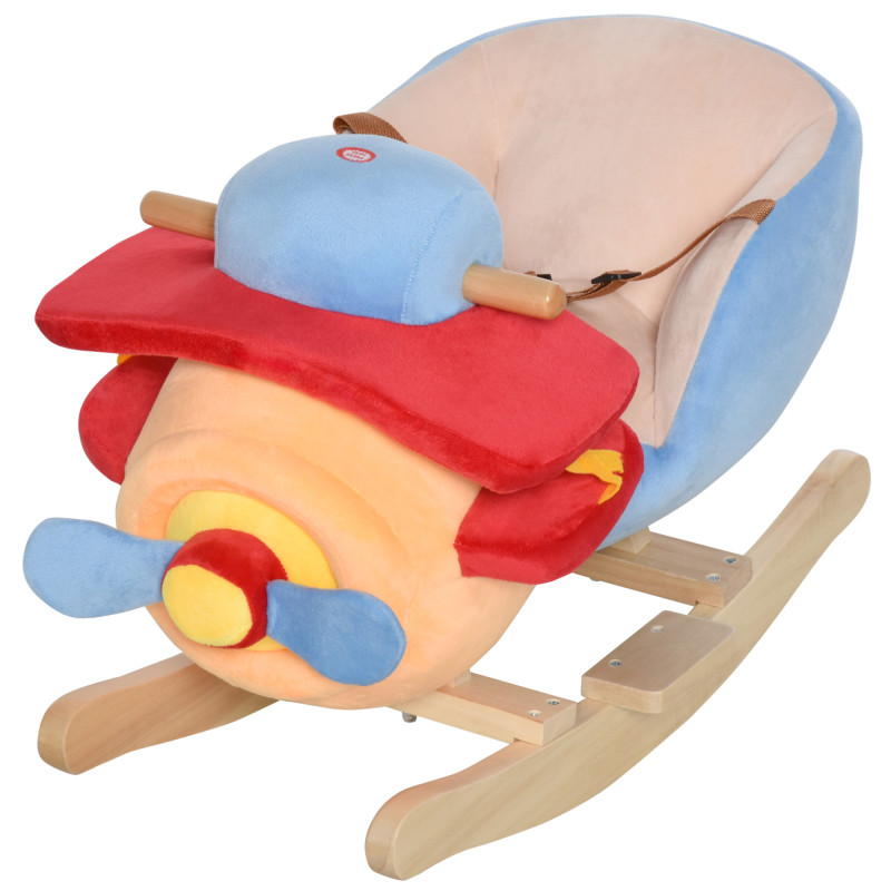 Qaba Baby Rocking Horse Plane Design Plush Stuffed Rocking Chair, Wooden Rocking Horse with Sound, Seat Belt for Boys and Girls Gift, Red