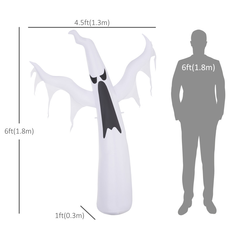 6FT Tall Halloween Inflatable White Ghost, Outdoor Blow Up Yard Decoration with LED Lights for Garden, Lawn, Party, Holiday