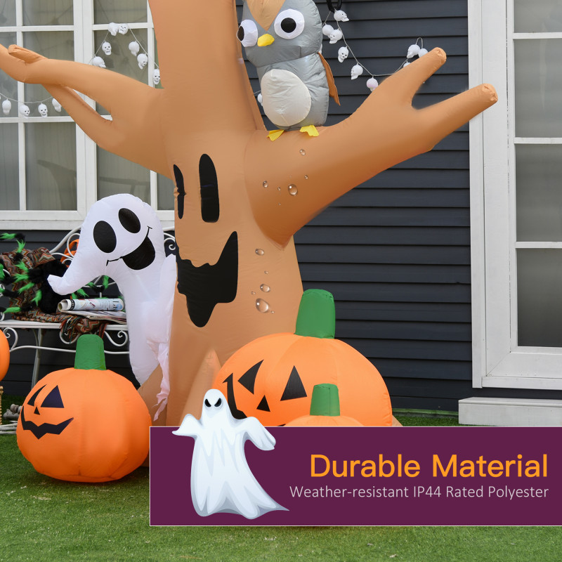 Inflatable Halloween Decoration Haunted Tree with Owl, Ghost, Pumpkins, Blow-Up Outdoor LED Display for Lawn, Garden, Party