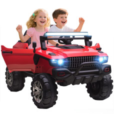 2-Seater Kids Ride On Police Car, 12V 7AH Ride-On Truck, Electric Car for Toddlers with Remote Control, LED Lights, Big Wheels, 4 Shock Absorbers, MP3, Storage, Red