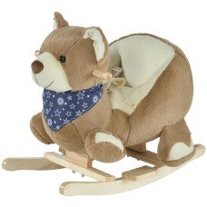 Qaba Baby Rocking Horse Bear Design Plush Stuffed Rocking Chair, Wooden Rocking Horse with Sound, Seat Belt for Boys and Girls Gift, Brown