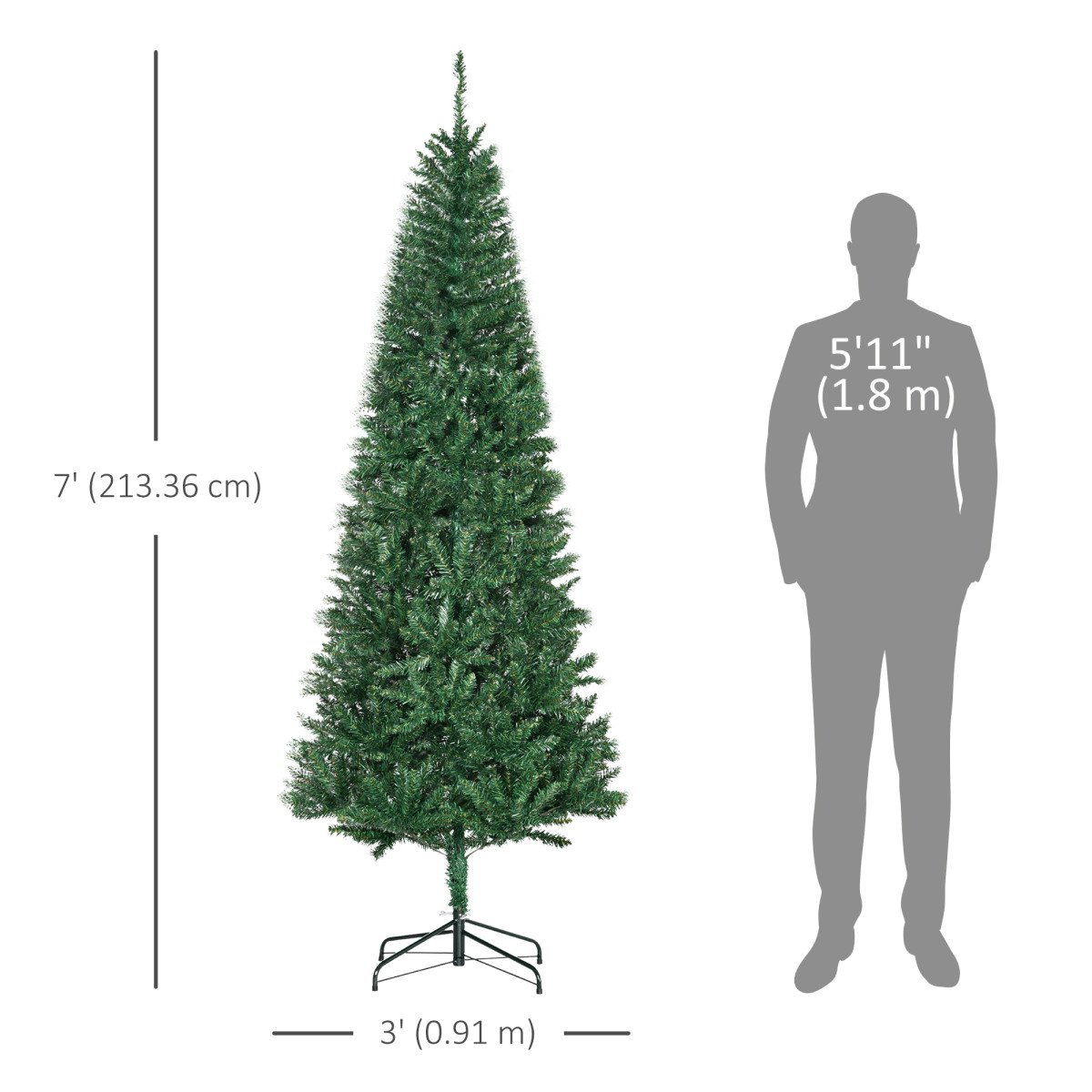 6.9ft Artificial Christmas Tree w/ Metal Stand Spruce Branch Tips Green
