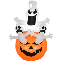 6FT Tall Halloween Inflatable Jack-O-Lantern and Ghosts, Outdoor Blow Up Yard Decoration with Pumpkin Lantern and LED Lights for Garden, Lawn, Party, Holiday