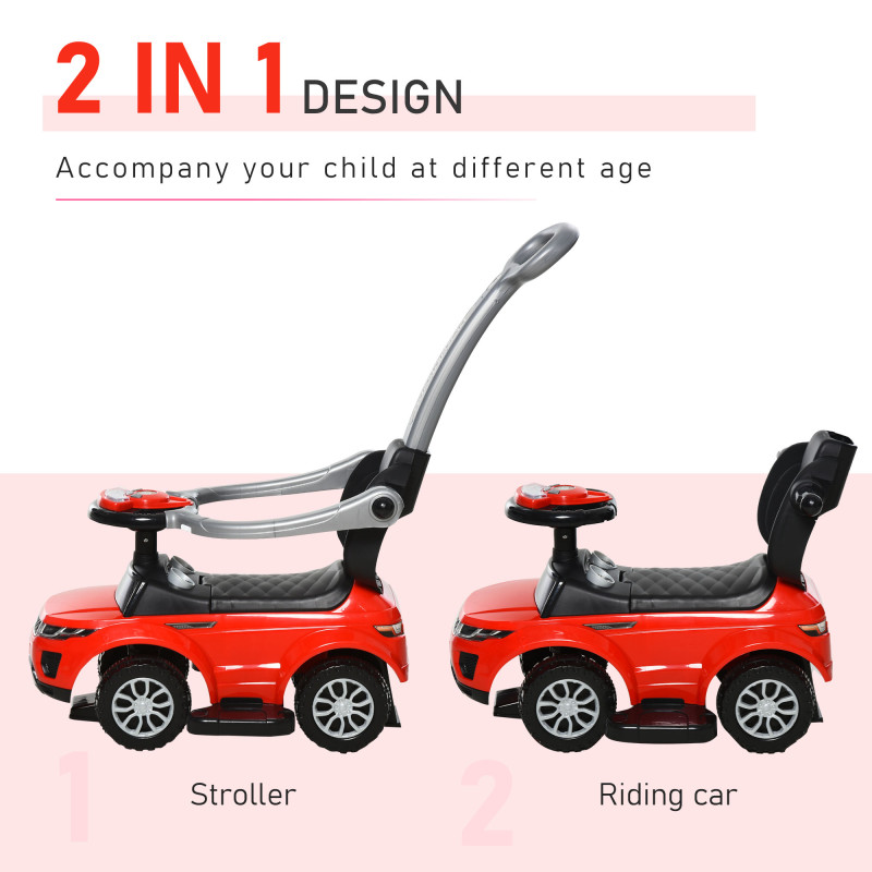 Aosom 3 in 1 Kid Ride on Push Car, Toddlers Sliding Walking Car, with Horn, Under Seat Storage, for 18-36 Months, Red