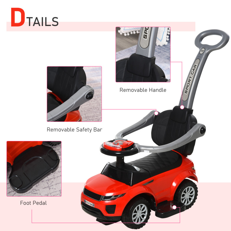 Aosom 3 in 1 Kid Ride on Push Car, Toddlers Sliding Walking Car, with Horn, Under Seat Storage, for 18-36 Months, Red
