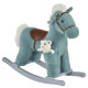 Qaba Kids Rocking Horse Plush Animal on Wooden Rockers with Sounds, Wooden Base and Bear Toy, Baby Rocking Chair, Blue