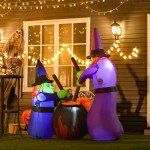 Outdoor Yard Colorful 5.5ft Blow Up Inflatable Halloween Two Old Witch and Magical Potions Decoration with LED for Indoor Outdoor House Party Display