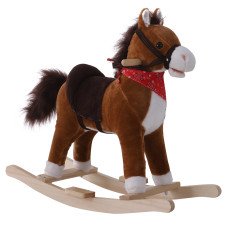 Qaba Kids Plush Rocking Horse Child Ride On Toy Rocker with Realistic Sounds Coffee