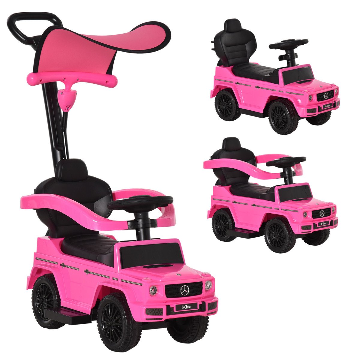 Aosom Mercedes-Benz G350 Licensed Push Car, 3-in-1 Toddler Sliding Car with Horn, Steering, Foot Rest, Seat Storage, Pink