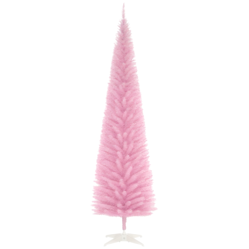 7' Pencil Christmas Tree, Slim Artificial Xmas Tree with Realistic Branches, Sturdy Metal Stand, Pink