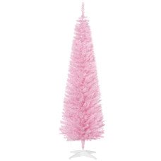6' Pencil Christmas Tree, Slim Artificial Xmas Tree with Realistic Branches, Sturdy Metal Stand, Pink