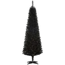 6 Pencil Christmas Tree, Slim Artificial Xmas Tree with Realistic Branches, Sturdy Metal Stand, Black