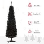 6 Pencil Christmas Tree, Slim Artificial Xmas Tree with Realistic Branches, Sturdy Metal Stand, Black