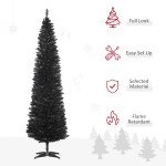 7FT Artificial Christmas Tree, Pencil Christmas Tree with Realistic Branches, Stable Stand, Black