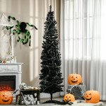 7FT Artificial Christmas Tree, Pencil Christmas Tree with Realistic Branches, Stable Stand, Black