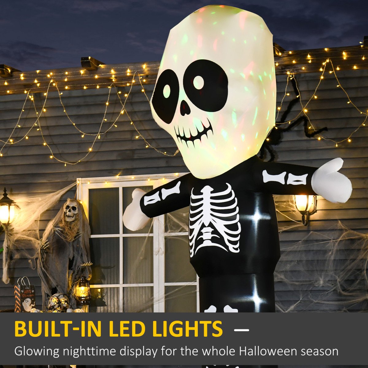 10ft Halloween Inflatable Skeleton Ghost Decoration, LED Lighted for Home Indoor Outdoor Garden Lawn Decoration Party Prop