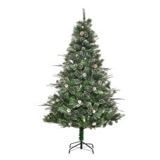 HOMCM 6FT Artificial Christmas Snow Pine Tree Holiday Home Xmas Decoration with Automatic Open, Pinecone, Green