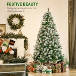 6ft Snow Flocked Artificial Christmas Tree, Unlit Full Fir Tree with Automatic Open, 800 Realistic Branches and 61 Pine Cones