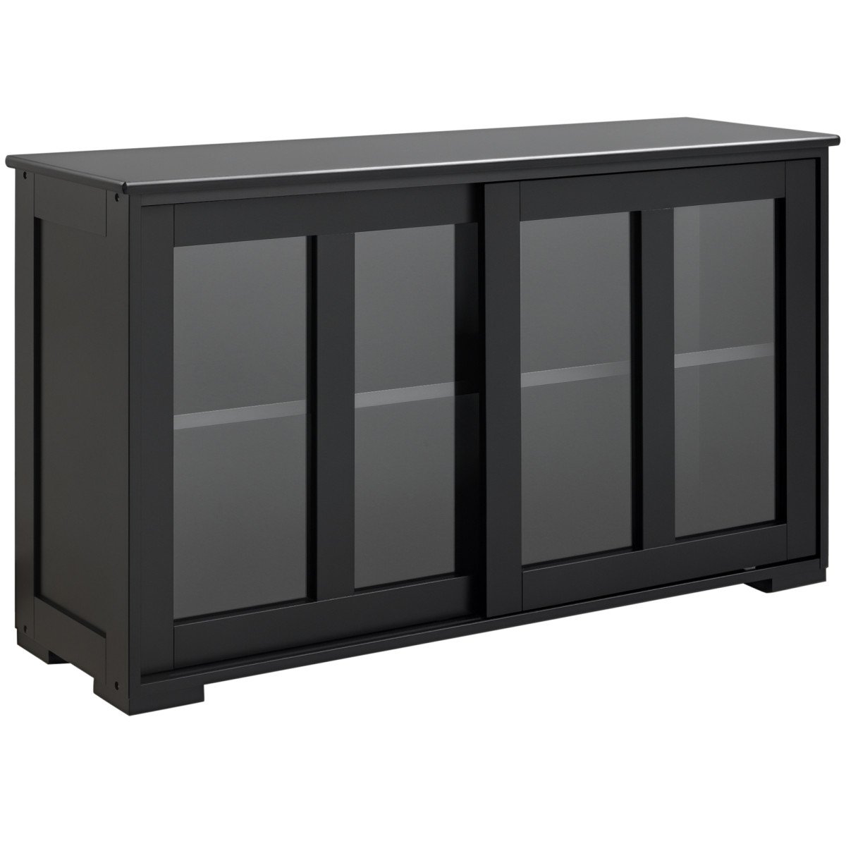 Modern Kitchen Sideboard, Stackable Storage Cabinet, Sliding Glass Door Console, Cupboard Serving Buffet for Kitchen & Dining Room, Black