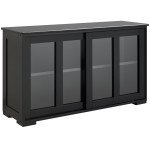 Modern Kitchen Sideboard, Stackable Storage Cabinet, Sliding Glass Door Console, Cupboard Serving Buffet for Kitchen & Dining Room, Black
