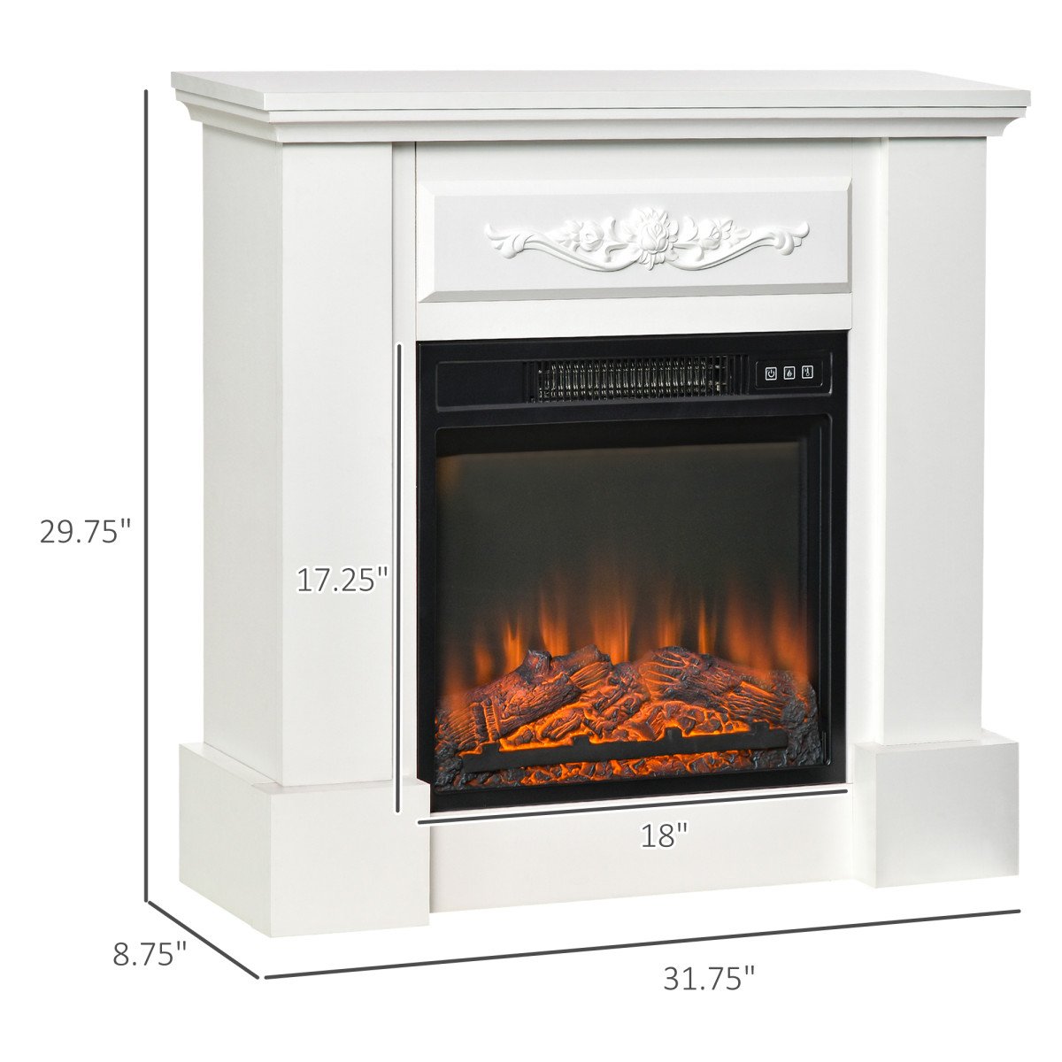 Electric Fireplace with Mantel, Freestanding Heater Corner Firebox with Log Hearth and Remote Control, White