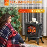 Electric Fireplace Heater, Freestanding Fireplace Stove with Realistic Flame, Overheat Protection, 750W/1500W, Black