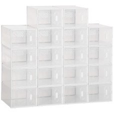 18 Pack Shoe Storage Boxes, Space-saving Shoe Organizers, Clear Plastic Stackable Holders Containers with Front Opening
